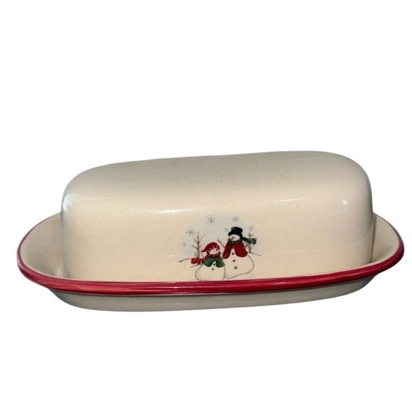 Ceramic Snowman Butter Dish With Lid - Picture 1 of 8